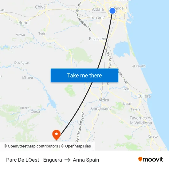 Parc De L'Oest - Enguera to Anna Spain map