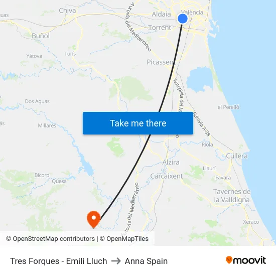 Tres Forques - Emili Lluch to Anna Spain map