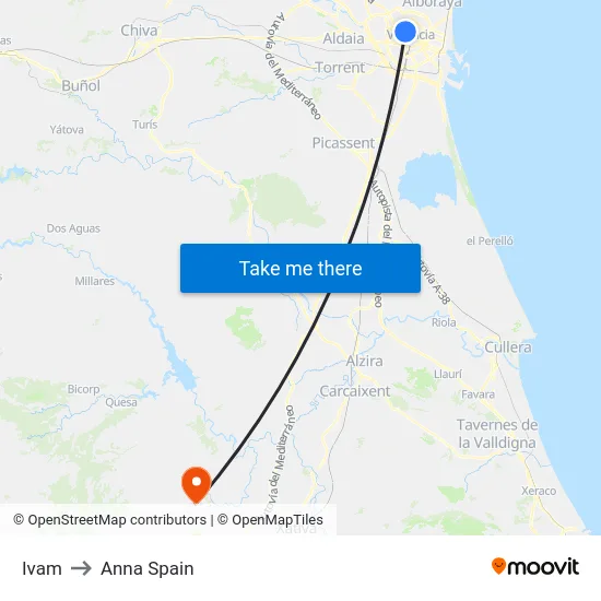 Ivam to Anna Spain map