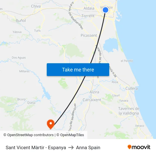 Sant Vicent Màrtir - Espanya to Anna Spain map