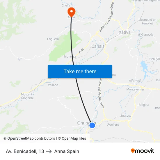 Av. Benicadell, 13 to Anna Spain map