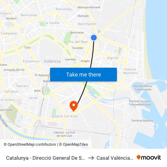 Catalunya - Direcció General De Salut Pública to Casal València Arena map