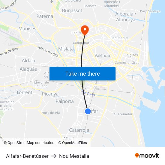 Alfafar-Benetússer to Nou Mestalla map