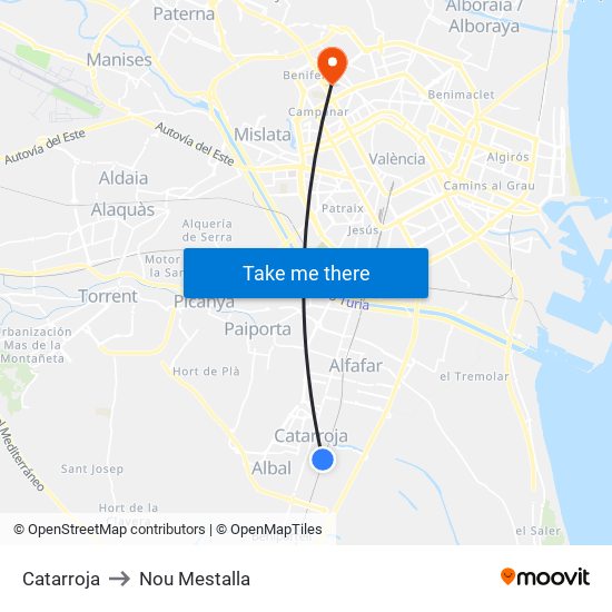 Catarroja to Nou Mestalla map