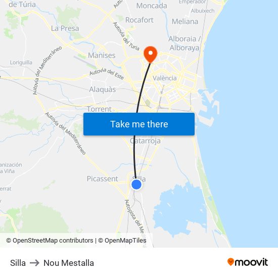 Silla to Nou Mestalla map
