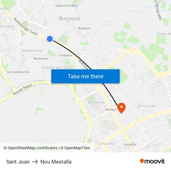 Sant Joan to Nou Mestalla map