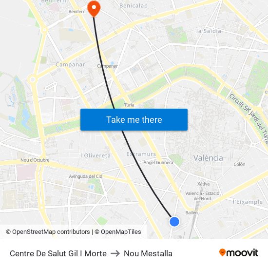 Centre De Salut Gil I Morte to Nou Mestalla map