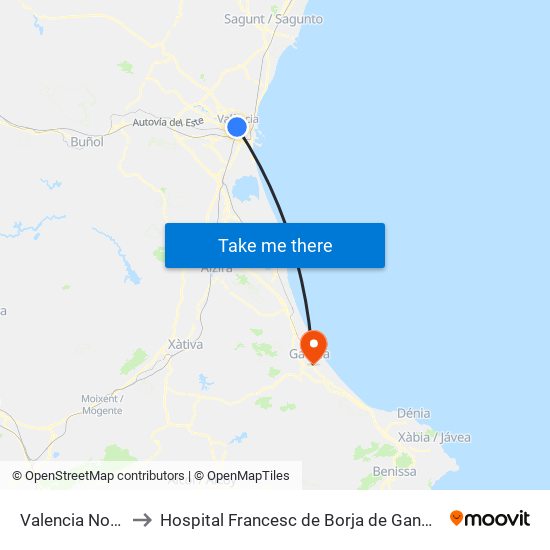 Valencia Nord to Hospital Francesc de Borja de Gandia map