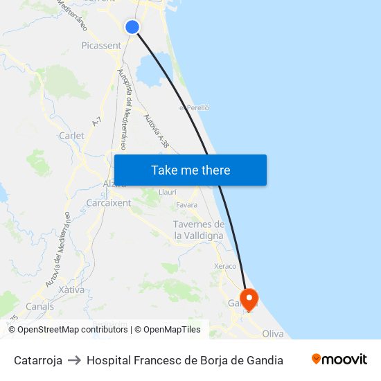 Catarroja to Hospital Francesc de Borja de Gandia map