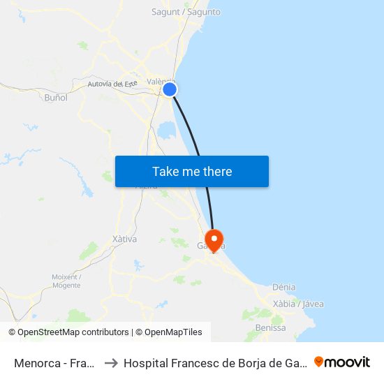 Menorca - França to Hospital Francesc de Borja de Gandia map