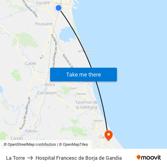 La Torre to Hospital Francesc de Borja de Gandia map