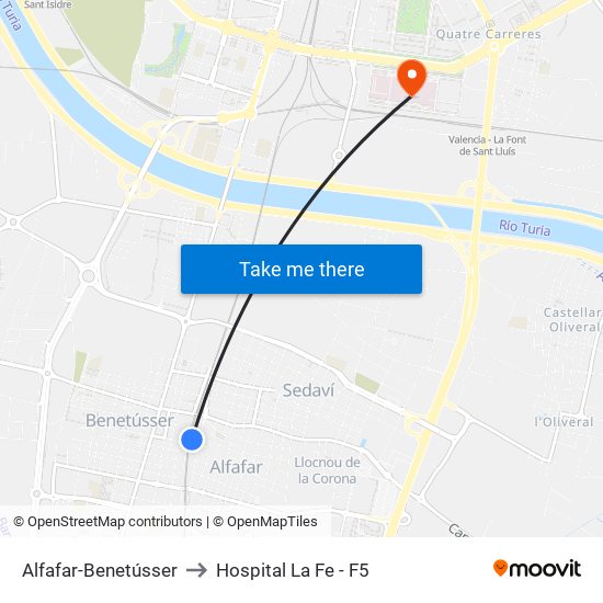 Alfafar-Benetússer to Hospital La Fe - F5 map