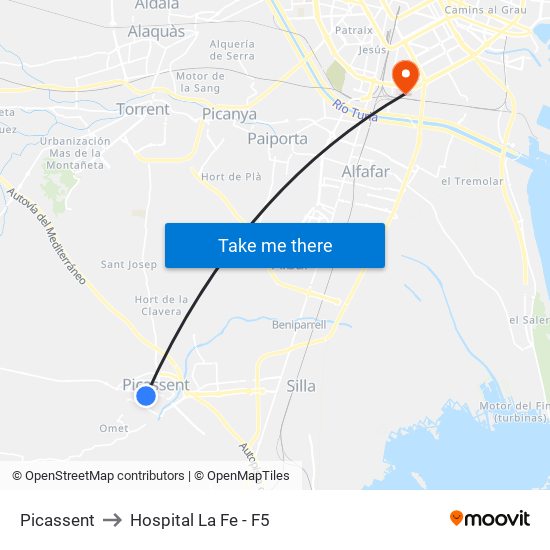 Picassent to Hospital La Fe - F5 map