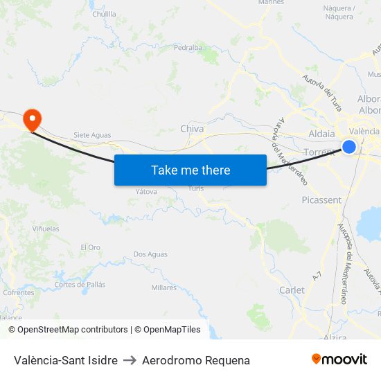 València-Sant Isidre to Aerodromo Requena map