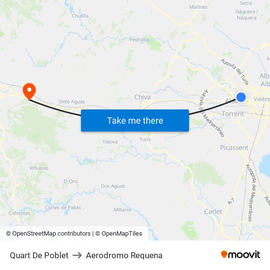 Quart De Poblet to Aerodromo Requena map