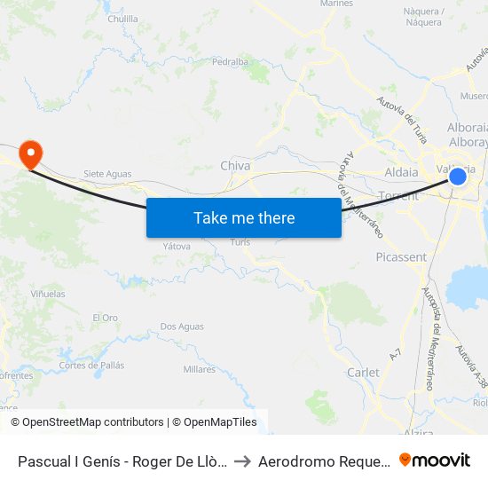 Pascual I Genís - Roger De Llòria to Aerodromo Requena map