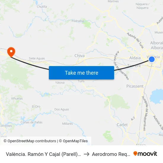 València. Ramón Y Cajal (Parell) - Jesús to Aerodromo Requena map