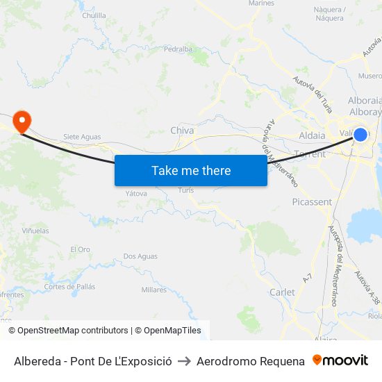 Metro Alameda to Aerodromo Requena map