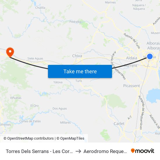 Torres Dels Serrans - Les Corts to Aerodromo Requena map