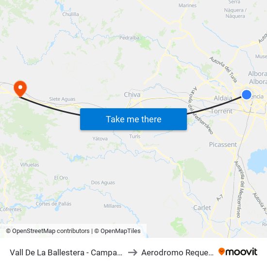 Vall De La Ballestera - Campanar to Aerodromo Requena map