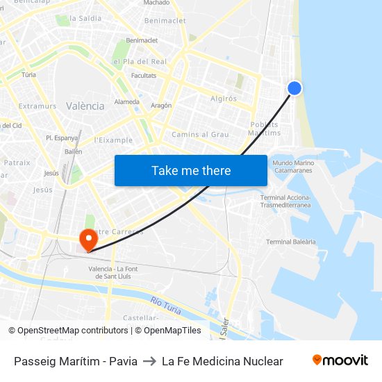 Passeig Marítim - Pavia to La Fe Medicina Nuclear map