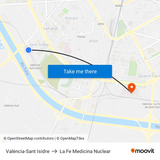 València-Sant Isidre to La Fe Medicina Nuclear map