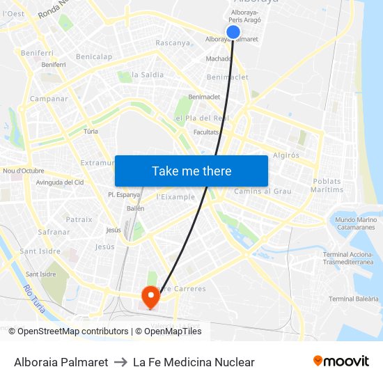 Alboraia Palmaret to La Fe Medicina Nuclear map