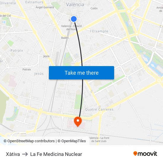 Xàtiva to La Fe Medicina Nuclear map