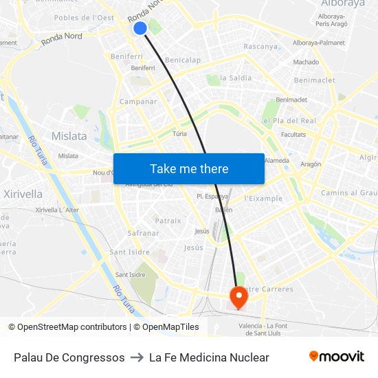 Palau De Congressos to La Fe Medicina Nuclear map