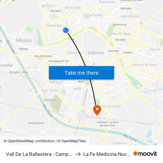 Vall De La Ballestera - Campanar to La Fe Medicina Nuclear map