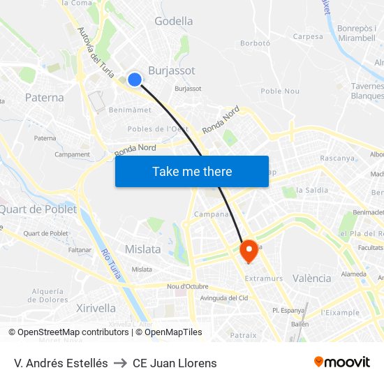 V. Andrés Estellés to CE Juan Llorens map
