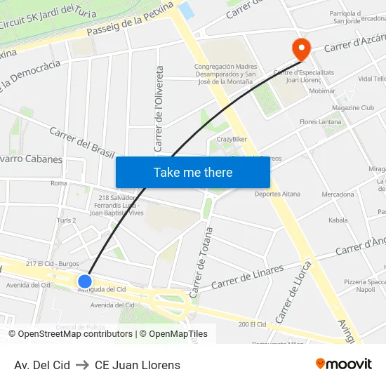 Av. Del Cid to CE Juan Llorens map