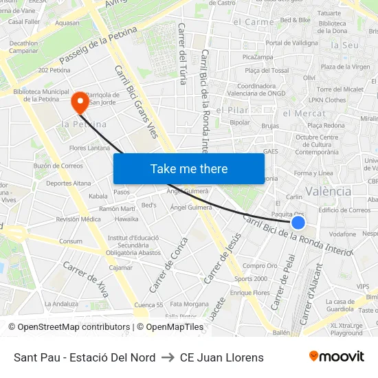 Sant Pau - Estació Del Nord to CE Juan Llorens map