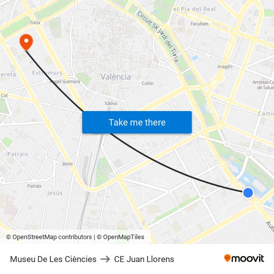 Museu De Les Ciències to CE Juan Llorens map