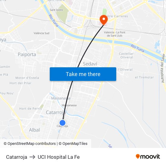 Catarroja to UCI Hospital La Fe map