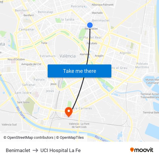 Benimaclet to UCI Hospital La Fe map