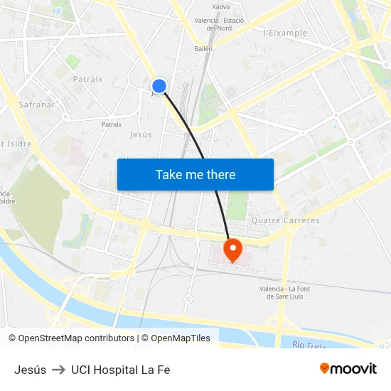 Jesús to UCI Hospital La Fe map