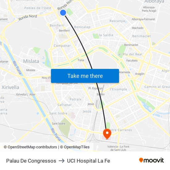 Palau De Congressos to UCI Hospital La Fe map