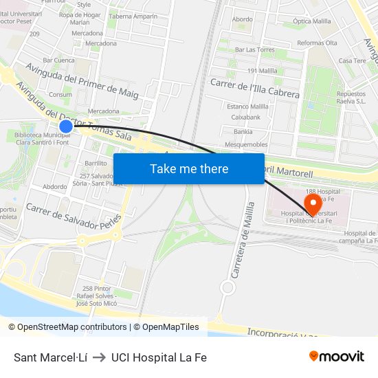 Sant Marcel·Lí to UCI Hospital La Fe map
