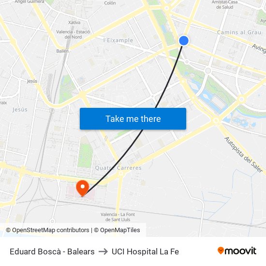 Eduard Boscà - Balears to UCI Hospital La Fe map