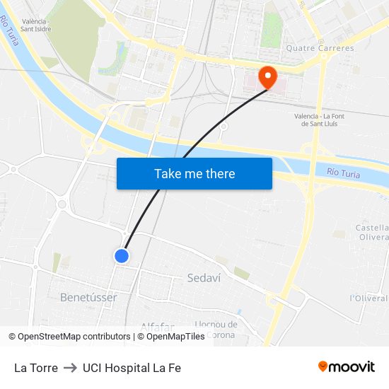 La Torre to UCI Hospital La Fe map