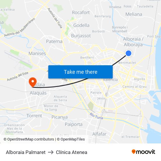 Alboraia Palmaret to Clínica Atenea map