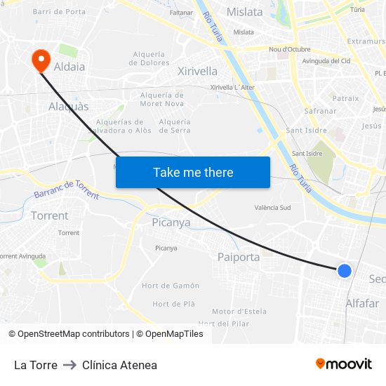 La Torre to Clínica Atenea map