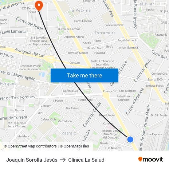 Joaquín Sorolla-Jesús to Clínica La Salud map