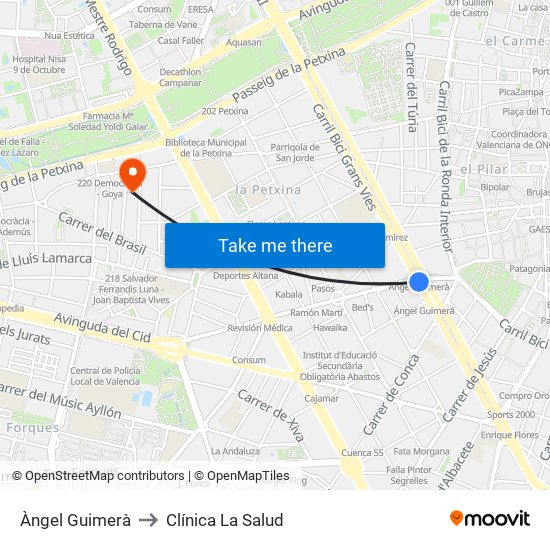 Àngel Guimerà to Clínica La Salud map