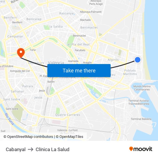 Cabanyal to Clínica La Salud map