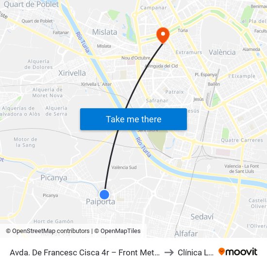 Avda. De Francesc Cisca 4r – Front Metro De Paiporta [Paiporta] to Clínica La Salud map