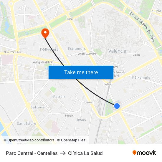 Parc Central - Centelles to Clínica La Salud map