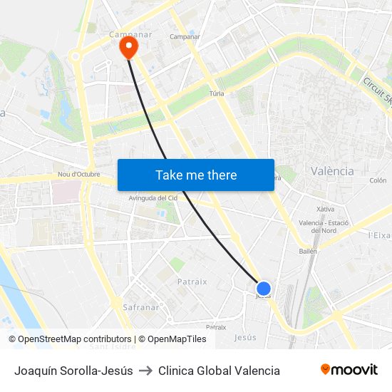 Joaquín Sorolla-Jesús to Clinica Global Valencia map