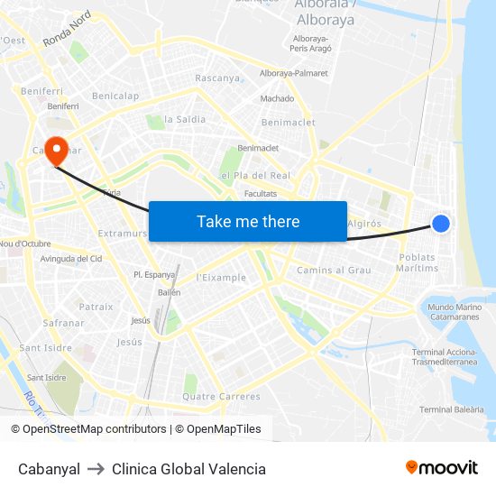 Cabanyal to Clinica Global Valencia map